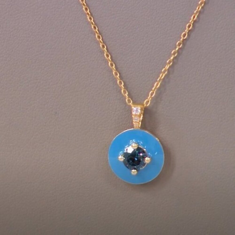 Rarities Carol Brodie Gold Plated Silver  BLUE TOPAZ Enamel Pendant Necklace NWT